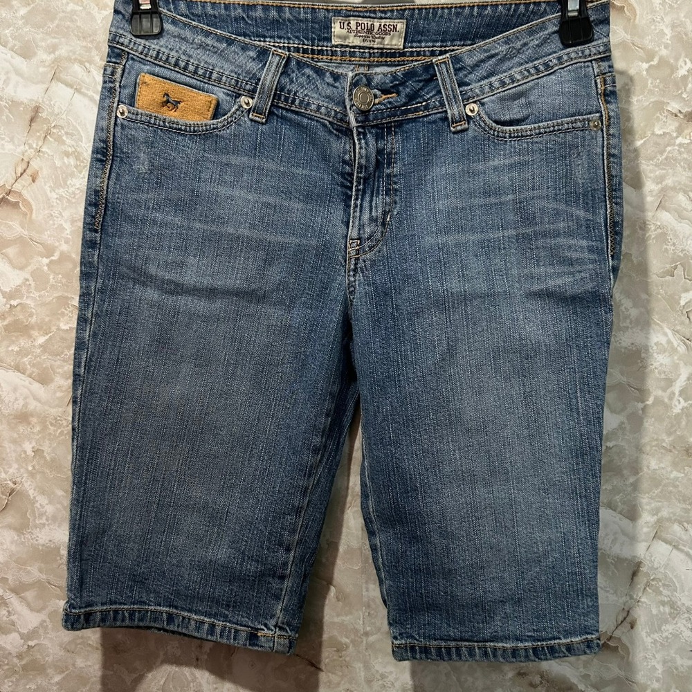 US Polo Assn Denim Bermuda Shorts Horse Detail‎ Pockets Blue Size 9